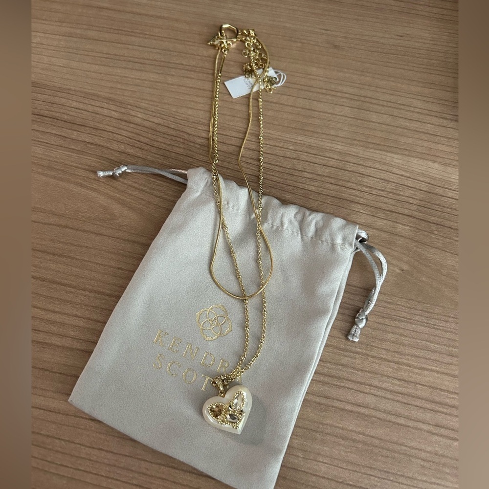 Kendra Scott Penny Gold Heart Multi Strand Necklace in Ivory Mother of Pearl NWT
